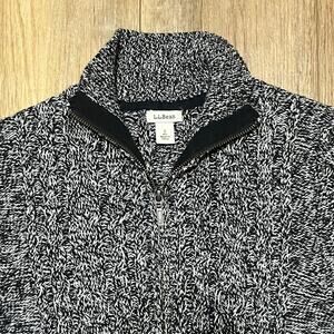 LL Bean Marled Knit Full Zip Mock Neck Sweater Mens S Salt & Pepper Pima Cotton